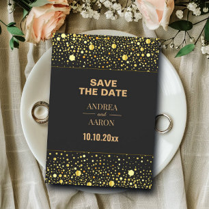 Minimalistische Zwarte Grijze Gouden Glitter Stipp Save The Date