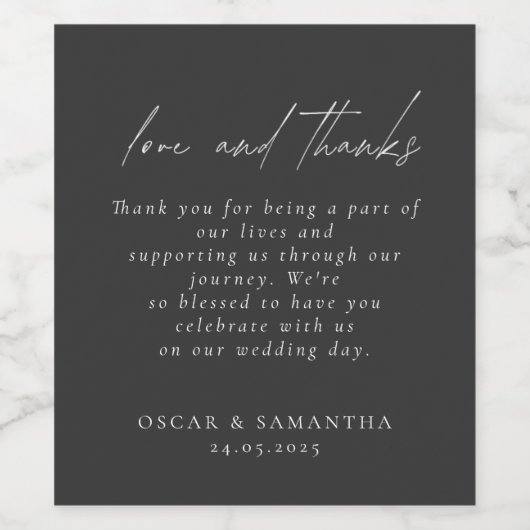 Minimalistische Zwarte Huwelijk Elegant Wijn Etiket (Enkel label)