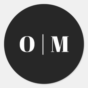 Minimalistische zwarte huwelijksinitialen. Modern Ronde Sticker