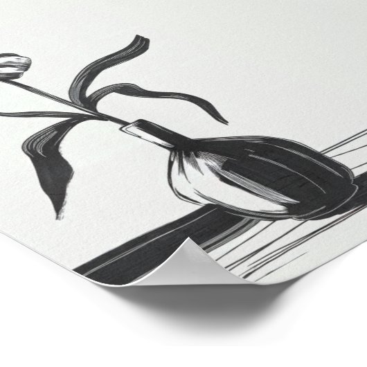 Minimalistische zwarte inktbloem poster (Hoek)