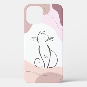Minimalistische Zwarte Kat Boho Organische Vormen iPhone 12 Hoesje