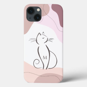 Minimalistische Zwarte Kat Boho Organische Vormen iPhone 13 Hoesje