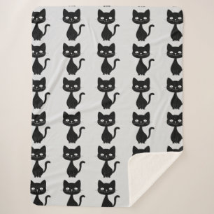 Minimalistische Zwarte Kat Cartoon Grappige Kat Il Sherpa Deken