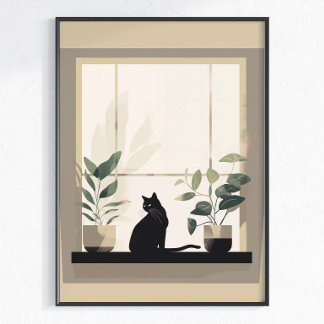 Minimalistische Zwarte Kat Esthetisch Neutraal Poster