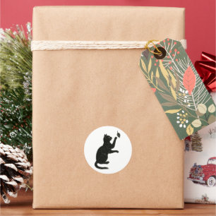 Minimalistische zwarte kat inktpenseelstreek kunst ronde sticker