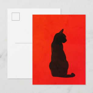 Minimalistische Zwarte Kat Silhouet Moderne Rode K Briefkaart