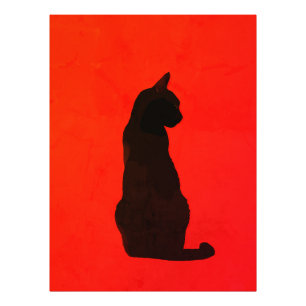 Minimalistische Zwarte Kat Silhouet Moderne Rode K Foto Afdruk