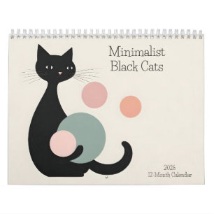Minimalistische zwarte katten 2026 Kalender 12 maa