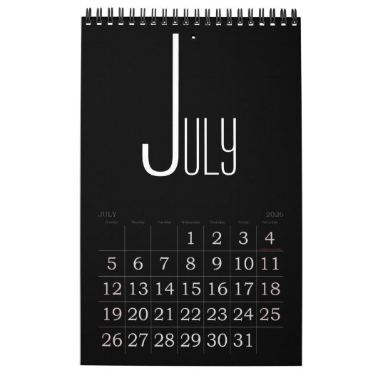 Minimalistische zwarte kleurenkalender kalender (Jul 2026)