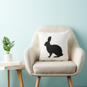 Minimalistische Zwarte Konijn Silhouet Op Witte Pa Kussen