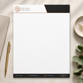 Minimalistische zwarte koperen bedrijfsbranding briefhoofd