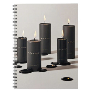 Minimalistische zwarte lijnkaarsen met kleine vlam notitieboek
