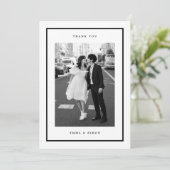 Minimalistische zwarte Lijst foto bruiloft Dank u Bedankkaart (Staand voorkant)