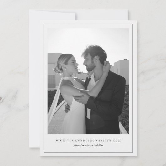 Minimalistische zwarte lintboog foto bruiloft save the date