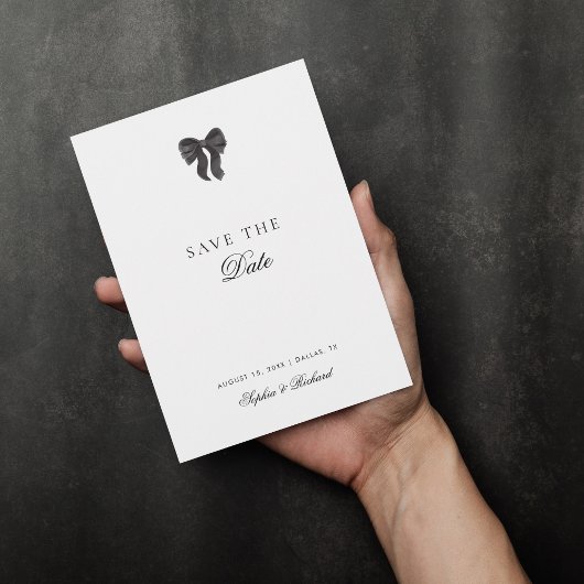 Minimalistische zwarte lintboog foto bruiloft save the date