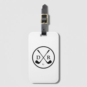 Minimalistische zwarte Logo en Monogram Golfspeler Bagagelabel