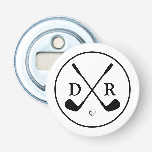 Minimalistische zwarte Logo en Monogram Golfspeler Button Flesopener