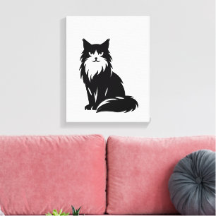 Minimalistische Zwarte Maine Coon Silhouet  Canvas Afdruk