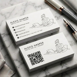 Minimalistische Zwarte Moderne Lijnkunst Vrouw QR- Visitekaartje
