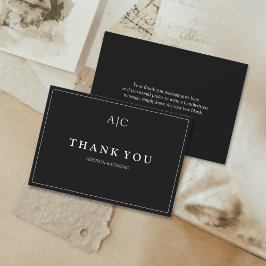 Minimalistische zwarte monogram bruiloft bedankkaa bedankkaart