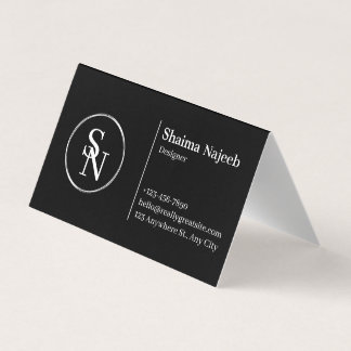 Minimalistische zwarte monogram zakelijke gevouwen visitekaartjes