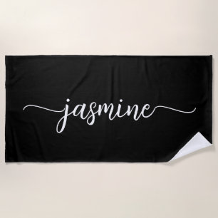 Minimalistische Zwarte Monogramnaam Groot Schrift Strandlaken
