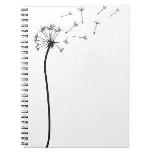 Minimalistische zwarte paardenbloem die in de wind notitieboek