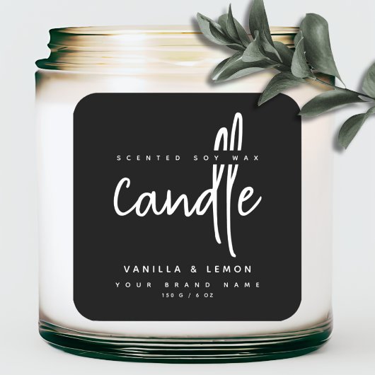 Minimalistische zwarte productlabelsticker in scri vierkante sticker