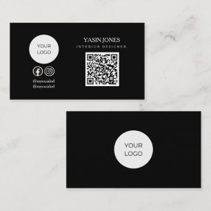 Minimalistische zwarte QR-code Sociaal Logo Visite Visitekaartje