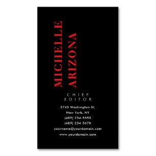 Minimalistische Zwarte Rood & Witte Professionele Magnetisch Visitekaartje