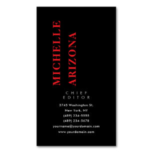 Minimalistische Zwarte Rood & Witte Professionele Magnetisch Visitekaartje