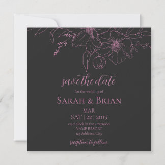 Minimalistische zwarte roze vierkante save the dat save the date