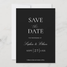 Minimalistische zwarte Save The Date-uitnodiging