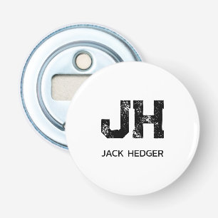 MINIMALISTISCHE ZWARTE TWEE LETTER MONOGRAM NAAM W BUTTON FLESOPENER