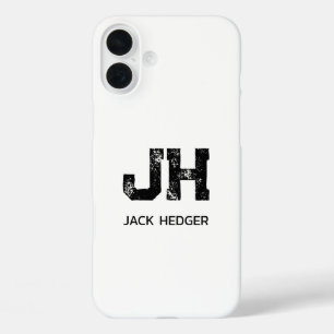MINIMALISTISCHE ZWARTE TWEE-LETTER MONOGRAM NAAM W iPhone 16 PLUS HOESJE