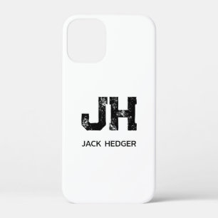 MINIMALISTISCHE ZWARTE TWEELITTERIGE MONOGRAM NAAM iPhone 12 MINI HOESJE
