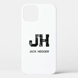 MINIMALISTISCHE ZWARTE TWEELITTERIGE MONOGRAM NAAM iPhone 12 PRO HOESJE