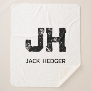 MINIMALISTISCHE ZWARTE TWEELITTERIGE MONOGRAM NAAM SHERPA DEKEN