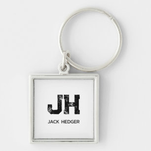 MINIMALISTISCHE ZWARTE TWEELITTERIGE MONOGRAM NAAM SLEUTELHANGER