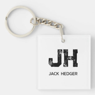 MINIMALISTISCHE ZWARTE TWEELITTERIGE MONOGRAM NAAM SLEUTELHANGER