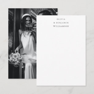 Minimalistische Zwarte Typografie Foto Bruidsnamen Bedankkaart