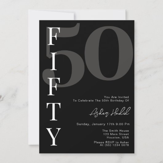 Minimalistische Zwarte Vijftig 50ste Verjaardagsfe Kaart (Voorkant)