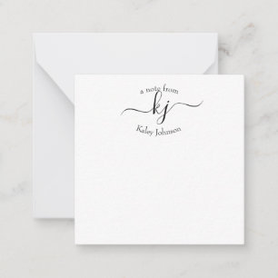 Minimalistische Zwarte Witte 2 Monogram Initiaal  Notitiekaartje