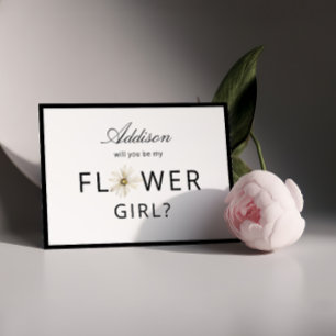 Minimalistische Zwarte Witte Bloemenmeisje Aanzoek Kaart