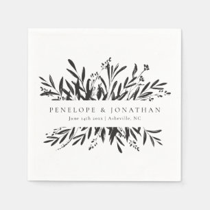 Minimalistische zwarte witte botanische aangepaste servet