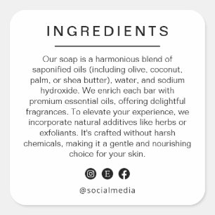 Minimalistische zwarte witte ingrediëntenlijst Pro Vierkante Sticker