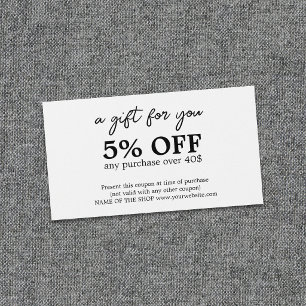 Minimalistische Zwarte Witte Krachtige Coupon Visitekaartje