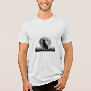 Minimalistische Zwarte & Witte Maanwolf Grafische Tri-Blend Shirt