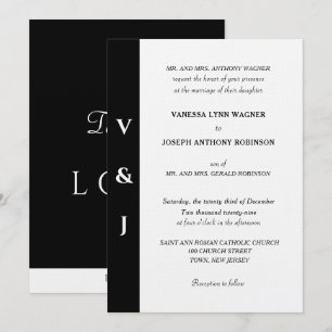 Minimalistische Zwarte Witte Monogram  Kaart