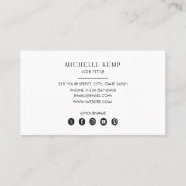 Minimalistische zwarte witte monogram sociale medi visitekaartje (Achterkant)